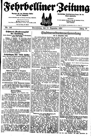 Fehrbelliner Zeitung vom 13.12.1928