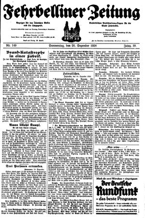 Fehrbelliner Zeitung vom 20.12.1928