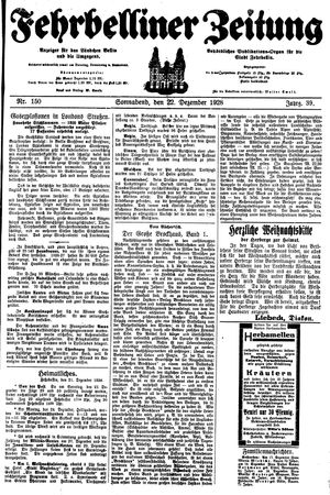 Fehrbelliner Zeitung vom 22.12.1928