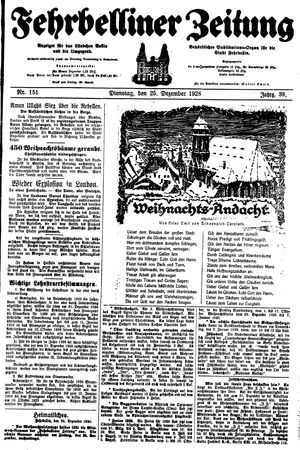 Fehrbelliner Zeitung vom 25.12.1928