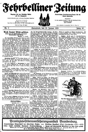 Fehrbelliner Zeitung vom 19.01.1929