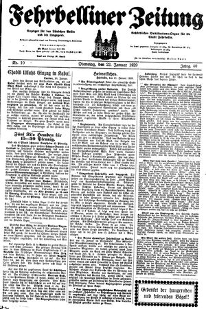 Fehrbelliner Zeitung vom 22.01.1929