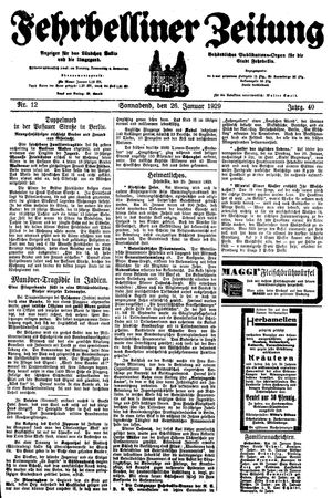 Fehrbelliner Zeitung vom 26.01.1929