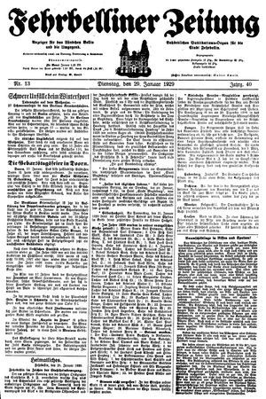 Fehrbelliner Zeitung vom 29.01.1929