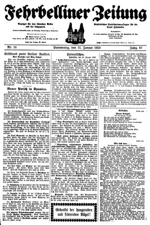 Fehrbelliner Zeitung vom 31.01.1929