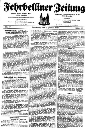 Fehrbelliner Zeitung vom 07.02.1929