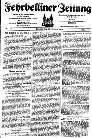 Fehrbelliner Zeitung vom 12.02.1929