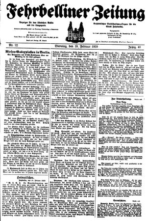 Fehrbelliner Zeitung vom 19.02.1929