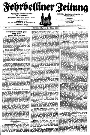 Fehrbelliner Zeitung vom 02.03.1929