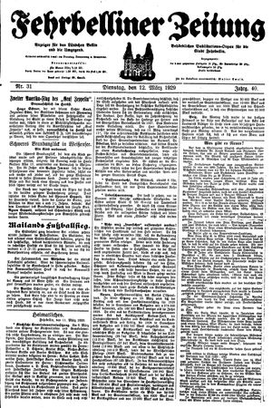 Fehrbelliner Zeitung vom 12.03.1929