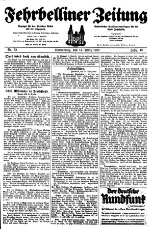 Fehrbelliner Zeitung vom 14.03.1929