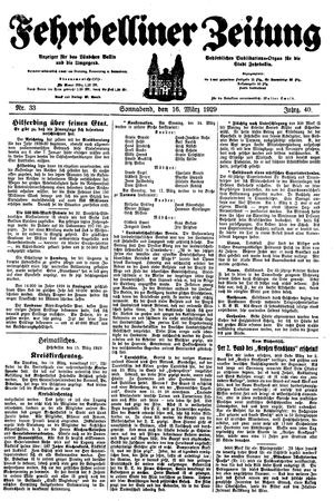 Fehrbelliner Zeitung vom 16.03.1929