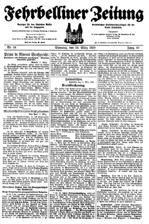 Fehrbelliner Zeitung vom 19.03.1929