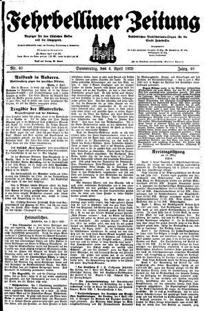 Fehrbelliner Zeitung vom 04.04.1929