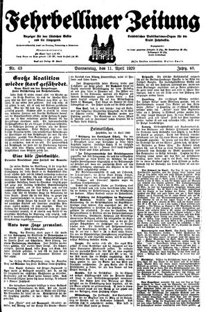 Fehrbelliner Zeitung vom 11.04.1929