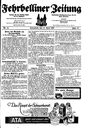 Fehrbelliner Zeitung vom 13.04.1929