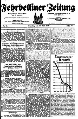 Fehrbelliner Zeitung vom 30.04.1929
