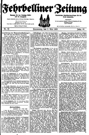Fehrbelliner Zeitung on May 2, 1929
