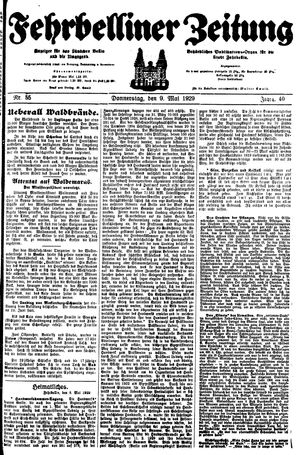 Fehrbelliner Zeitung vom 09.05.1929