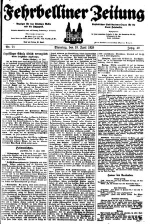 Fehrbelliner Zeitung vom 18.06.1929