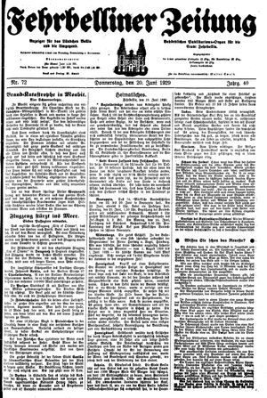 Fehrbelliner Zeitung vom 20.06.1929