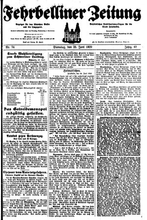 Fehrbelliner Zeitung vom 25.06.1929
