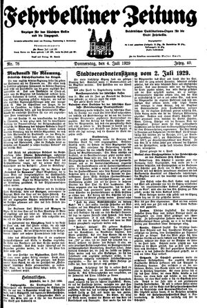 Fehrbelliner Zeitung vom 04.07.1929