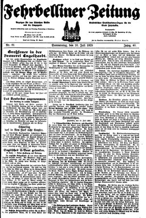 Fehrbelliner Zeitung vom 11.07.1929