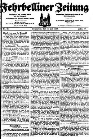 Fehrbelliner Zeitung vom 13.07.1929