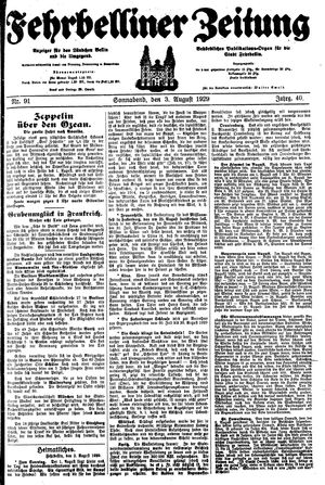 Fehrbelliner Zeitung vom 03.08.1929