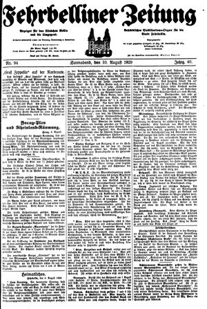Fehrbelliner Zeitung vom 10.08.1929