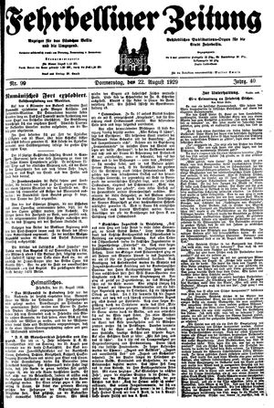 Fehrbelliner Zeitung vom 22.08.1929