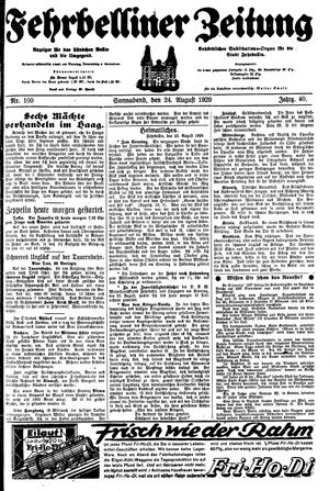 Fehrbelliner Zeitung vom 24.08.1929