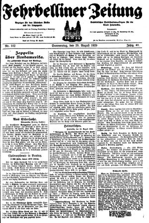 Fehrbelliner Zeitung vom 29.08.1929