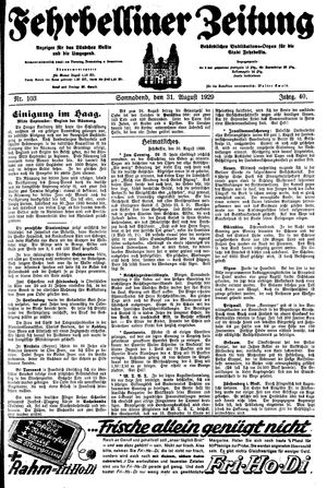 Fehrbelliner Zeitung vom 31.08.1929