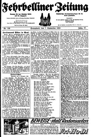 Fehrbelliner Zeitung on Sep 7, 1929
