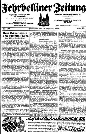 Fehrbelliner Zeitung vom 14.09.1929