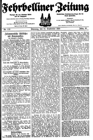 Fehrbelliner Zeitung vom 24.09.1929