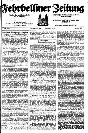 Fehrbelliner Zeitung vom 01.10.1929