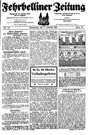 Fehrbelliner Zeitung vom 17.10.1929