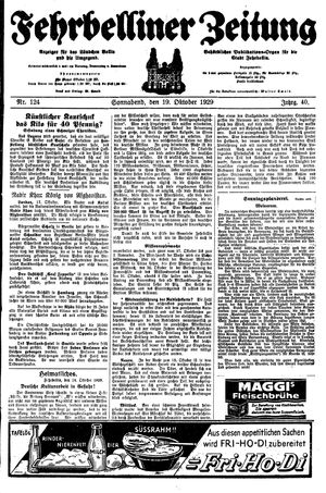 Fehrbelliner Zeitung vom 19.10.1929