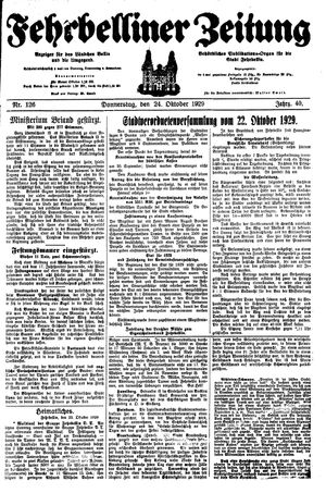 Fehrbelliner Zeitung vom 24.10.1929
