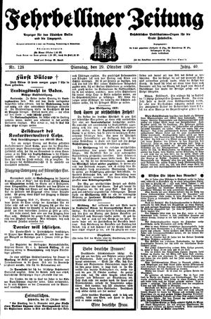 Fehrbelliner Zeitung vom 29.10.1929