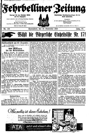 Fehrbelliner Zeitung vom 16.11.1929