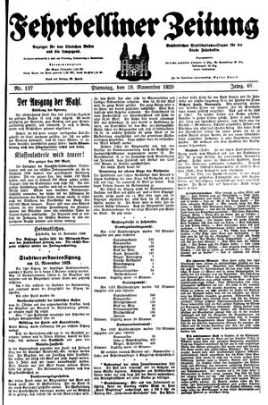 Fehrbelliner Zeitung vom 19.11.1929