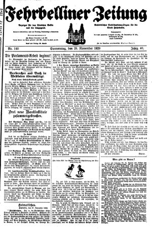 Fehrbelliner Zeitung vom 28.11.1929