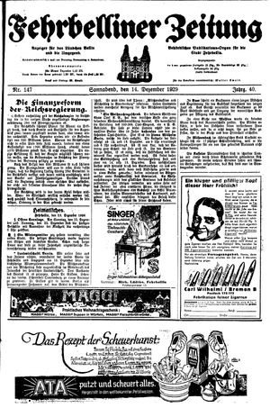 Fehrbelliner Zeitung vom 14.12.1929