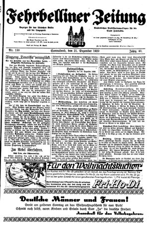 Fehrbelliner Zeitung vom 21.12.1929