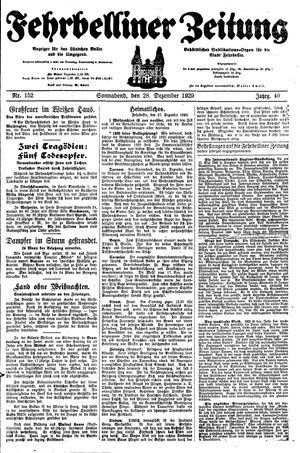 Fehrbelliner Zeitung vom 28.12.1929