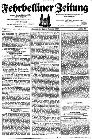 Fehrbelliner Zeitung vom 04.01.1930